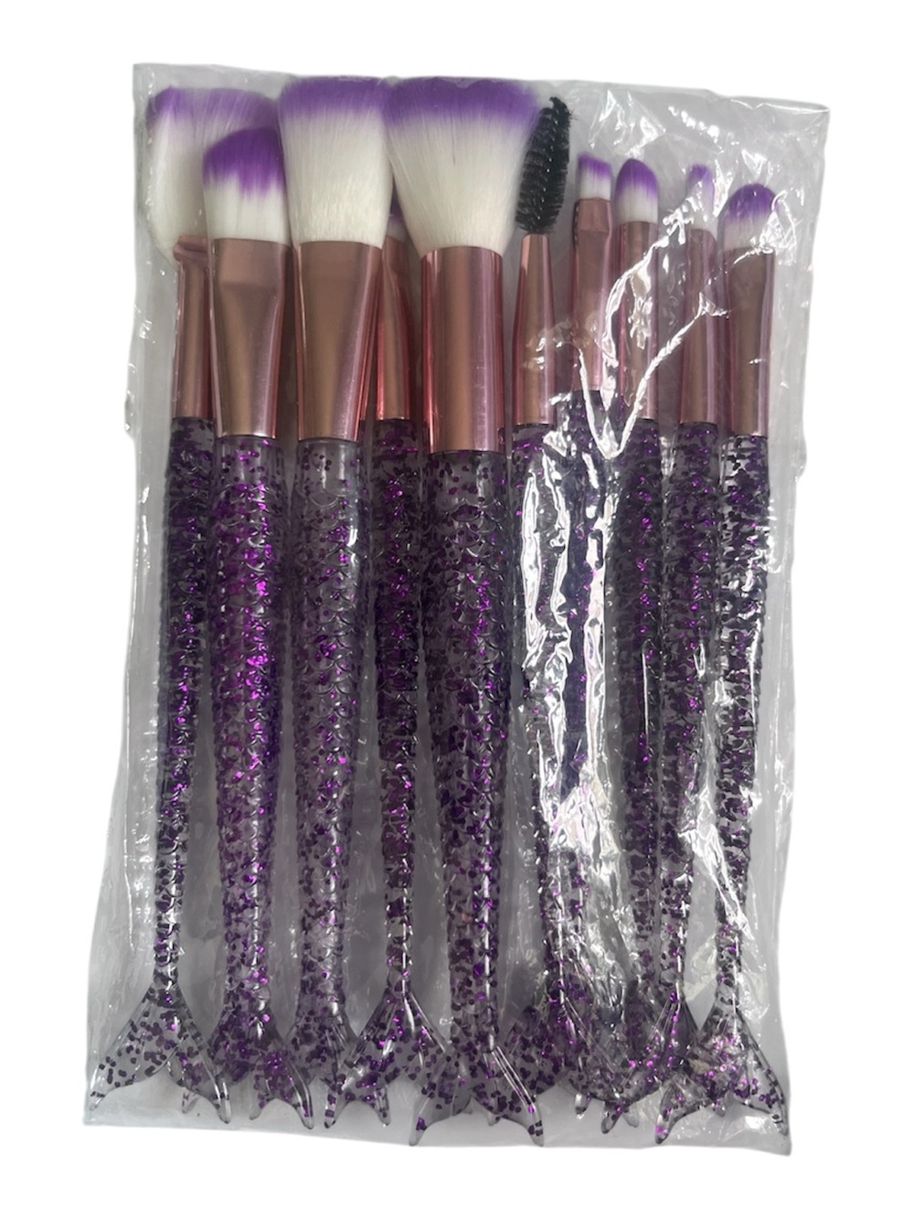 Purple Glitter Mermaid Tail Makeup Brush Set – 10 Piece – New